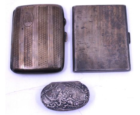 Selection of Silver items. To include Two Silver Cigarette Cases and a Continental Silver Pill Box.One of the Silver Cigarett