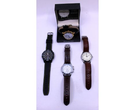 Selection of four Men's Quartz watches.  To include an Accurist MS675WR Gold Tone quartz watch with black leather strap boxed
