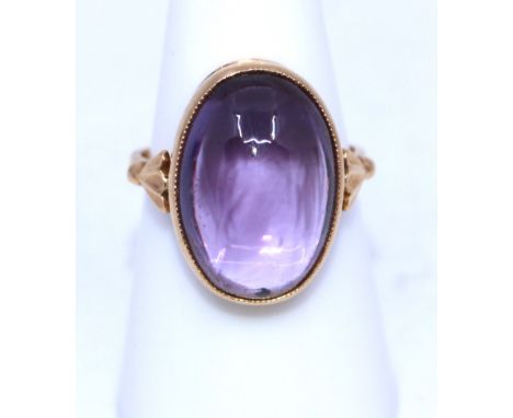 Russian 14ct Rose Gold Oval Synthetic Colour-Change Sapphire? Cabochon ring.  The Oval Cabochon Synthetic Colour-Change Sapph