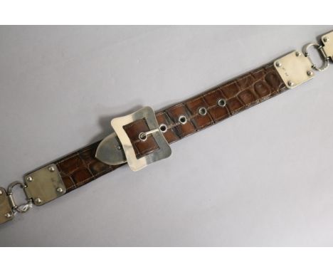 An Edwardian silver mounted leather belt by Army & Navy Cooperative Society Ltd, London, 1905, overall 73cm.