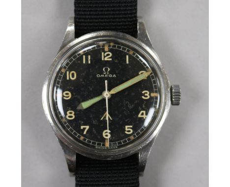 A gentleman's 1950's stainless steel Omega RAF pilot's military wrist watch, ref. 2777-1, movement c.283, case back inscribed