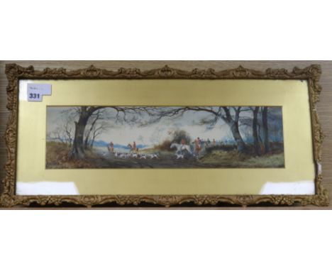 Arthur Willett, watercolour, hunting scene, signed, 5.5 x 19.75in.