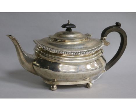 A George V silver oval teapot, Charles Stuart Harris & Sons, Ltd, London, 1921, gross 23 oz.