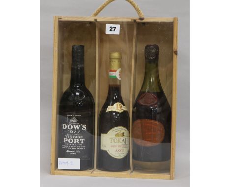 A Dow's 1977 vintage port, champagne cognac and 1988 Disznoko Tokay Essencia
