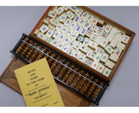A Mahjong set and an abacus Mahjong box W.26cm x D.18cm