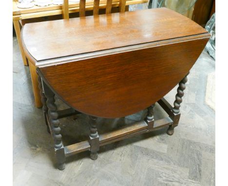 3' oval oak gate leg dining table on barley twist legs 