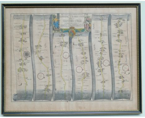 Early 19th century print, the Continuation of the Road From London to Landsend, plate 2 commencing at Andover extending to So