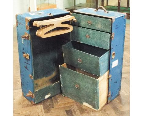 Blue painted metal bound trunk 