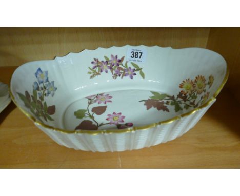 Royal Worcester blush ivory oval basket painted with spring flowers, 26cm across 