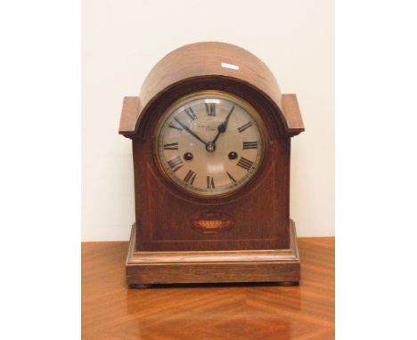 Edwardian striking  bracket clock in inlaid oak case 