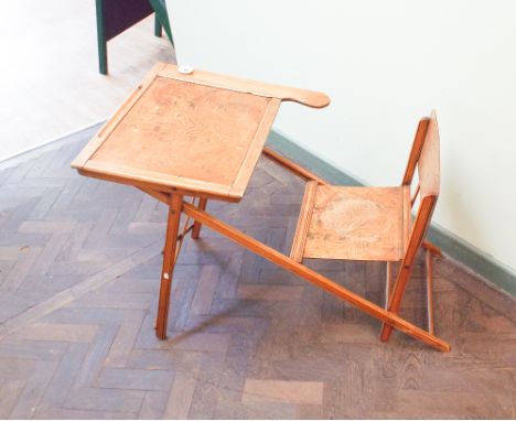 Child's vintage  folding desk and chair, with inkwell.