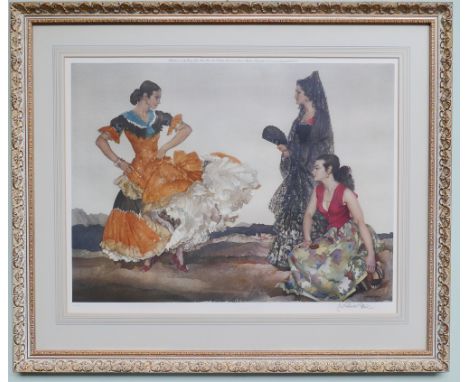 Sir William Russell Flint signed print   -  The Dance of a Thousand Flounces (Ladies of Almeria) - depicting 3 Spanish dancer