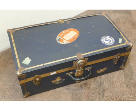 Metal bound travelling trunk 28" x 15" x 9" deep 