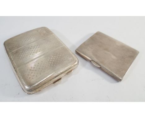 Two hallmarked silver engine turned cigarette cases, gross weight 8 1/4 ounces troy