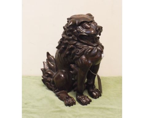 Chinese bronze temple lion ornament - measures approximately 11" high