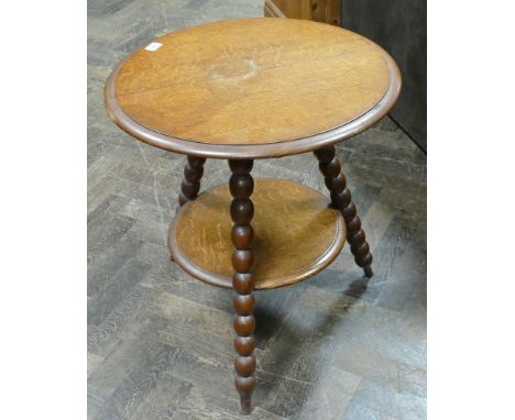 2 tier circular oak occasional table on bobbin turned legs 