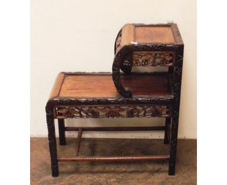 Chinese carved hardwood 2 tier table 