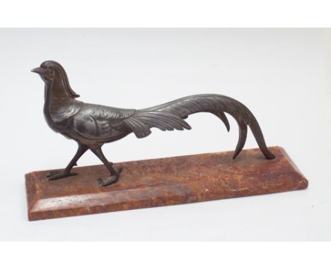Spelter model of a golden pheasant on rouge marble base 