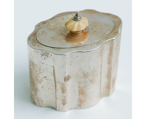 Edwardian silver tea caddy with ivory finial, London hallmarks slightly worn, 1908.  height 10cm including finial.  Gross wei