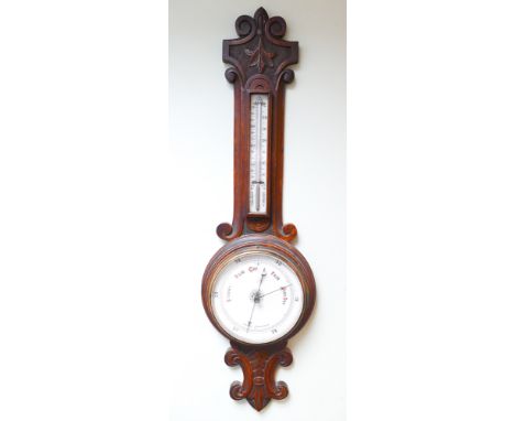 Edwardian banjo wall barometer in oak case 