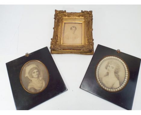 Early 19th century portrait of a girl and 2 miniature style pictures, all relating to the Bingham family (please refer to lot