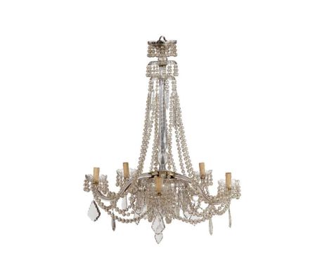 REGENCY STYLE CUT GLASS FIVE LIGHT CHANDELIER EARLY 20TH CENTURY the central baluster stem issuing five scrolling candle arms