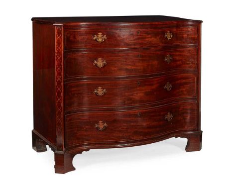GEORGE III MAHOGANY AND INLAID SERPENTINE CHEST OF DRAWERS 18TH CENTURY the serpentine top over four graduated drawers flanke