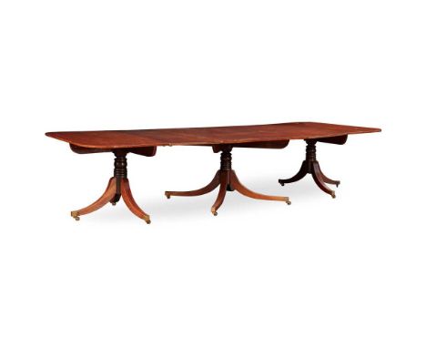 REGENCY STYLE TRIPLE PEDESTAL DINING TABLE 19TH CENTURY AND LATER the rounded rectangular top on three ring turned baluster c
