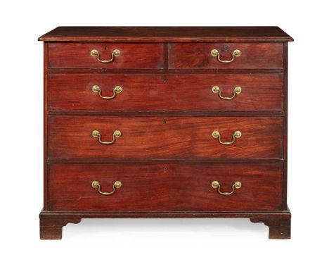 EARLY GEORGE III MAHOGANY CHEST OF DRAWERS MID 18TH CENTURY of ample size, the top with a moulded edge above two short and th