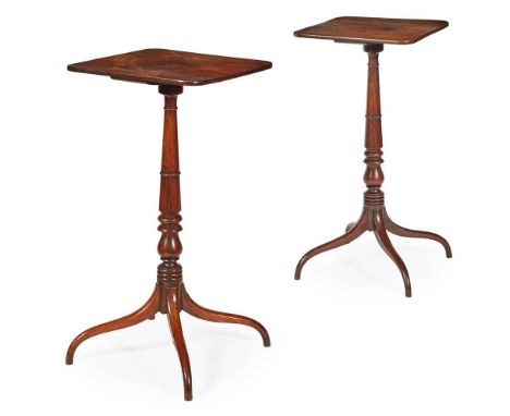 Y PAIR OF REGENCY ROSEWOOD OCCASIONAL TABLES EARLY 19TH CENTURY the rounded rectangular tops raised on ring and baluster turn
