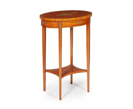 SHERATON REVIVAL PAINTED SATINWOOD OCCASIONAL TABLE LATE 19TH CENTURY, THE DECORATION LATER the oval top painted with an oval