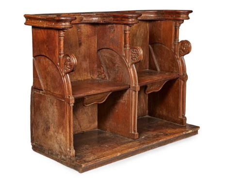 LATE GOTHIC OAK AND WALNUT CHOIR STALL 15TH/ 16TH CENTURY AND LATER with two compartments with hinged seats with misericords,