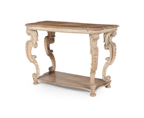 ITALIAN LIMED OAK AND PINE SERPENTINE CONSOLE TABLE 19TH CENTURY the serpentine top with a moulded edge, raised on compound C