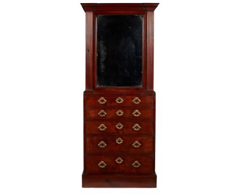 GEORGE II MAHOGANY LADY'S SECRETAIRE BOOKCASE MID 18TH CENTURY the inverted breakfront cornice above a moulded mirrored door 