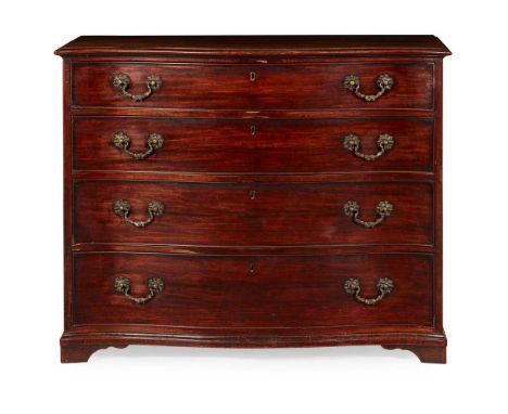 GEORGE III MAHOGANY SERPENTINE CHEST OF DRAWERS 18TH CENTURY the serpentine top over four graduated long drawers, raised on r