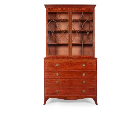 LATE GEORGE III MAHOGANY BUREAU BOOKCASE LATE 19TH CENTURY the moulded cornice above a pair of astragal glazed doors opening 