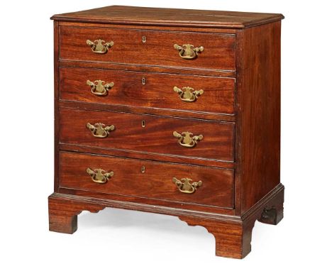 GEORGE III MAHOGANY SMALL CHEST OF DRAWERS 18TH CENTURY the rectangular top over four long drawers, raised on shaped bracket 