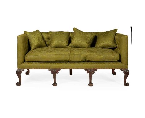 EARLY GEORGE III STYLE MAHOGANY SOFA 19TH CENTURY the low button upholstered back above a loose cushion seat flanked by squar