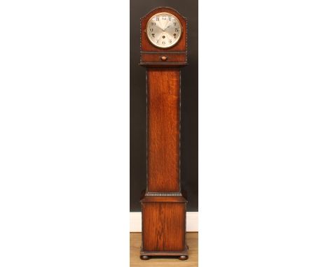 A 1930s oak dwarf longcase clock, 132cm high, 24.5cm wide, 17.5cm deep 