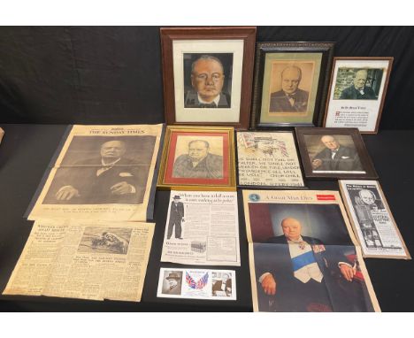 Churchilliana - a collection of Winston Churchill ephemera; a pencil portrait oil; a sampler; etc 
