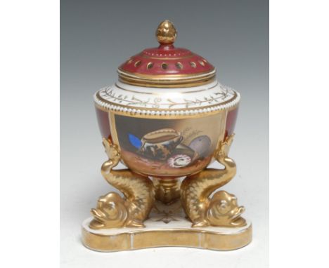 Interior Decoration - a Regency design porcelain potpourri vase and cover, of Flight Barr shape and decoration, painted with 