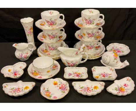 A Royal Crown Derby paperweight, Posie Snail, gold stopper, first quality; a Royal Crown Derby Posie pattern tea set for six,