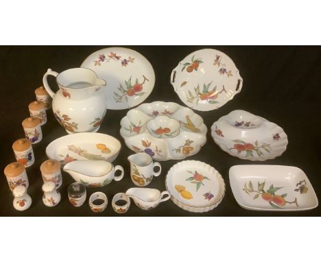 A Royal Worcester Evesham pattern large water jug, 25cm high, lazy Susan 35cm diameter, scallop shaped hors d'oeuvre dish, tw