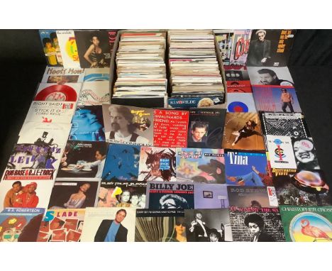 Vinyl Records - 45rpm 7" singles various genres and artists including Squeeze in red vinyl, The Rolling Stones, Level 42, Hol