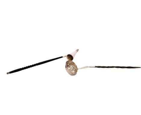 A Georgian silver toddy ladle, with a repoussé-decorated bowl and baleen handle, marks indistinct; together with an Elizabeth