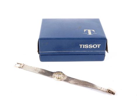 A Tissot Stylist 9ct yellow gold manual wind wristwatch, on gold bracelet strap, 24.2g gross, with box.