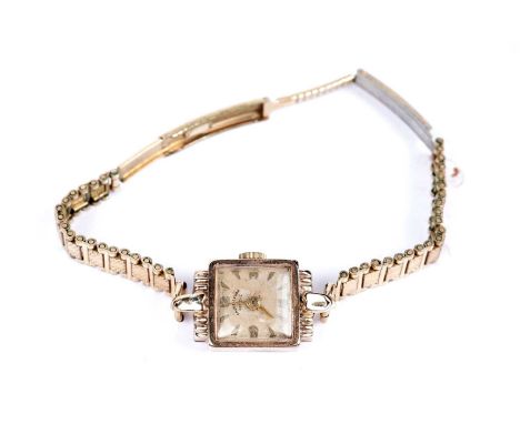 Fabre Leuba, Geneve: a lady's 9ct gold cased manual wind cocktail watch, on plated bracelet strap, 14.5g gross.
