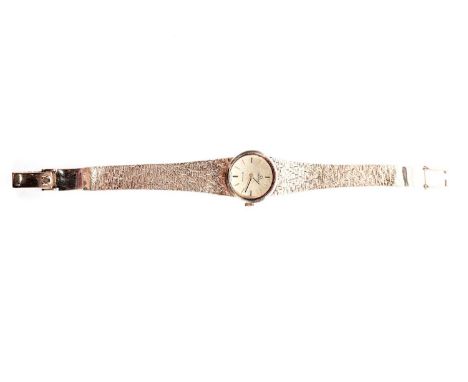 An Omega De Ville 18ct yellow gold manual wind cocktail wristwatch, on replacement gilt metal bracelet strap, 31.4g gross.