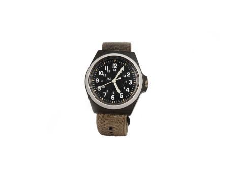 Stocker & Yale: a Sandy Model U.S. Military issue plastic cased wristwatch, the black Arabic dial marked with H3 and radiatio