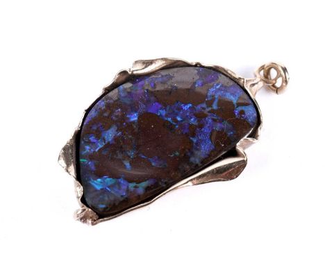 A black boulder opal pendant, in yellow gold mount, inscribed '9ct Retter' to reverse, 40mm high, 6.9g gross.